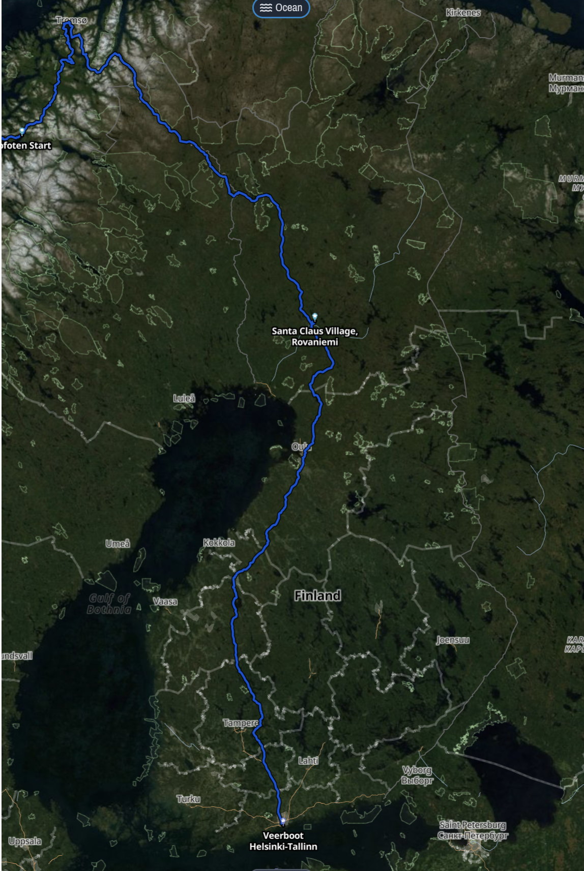Helsinki-Tromso-route Helsinki-Tromso-route